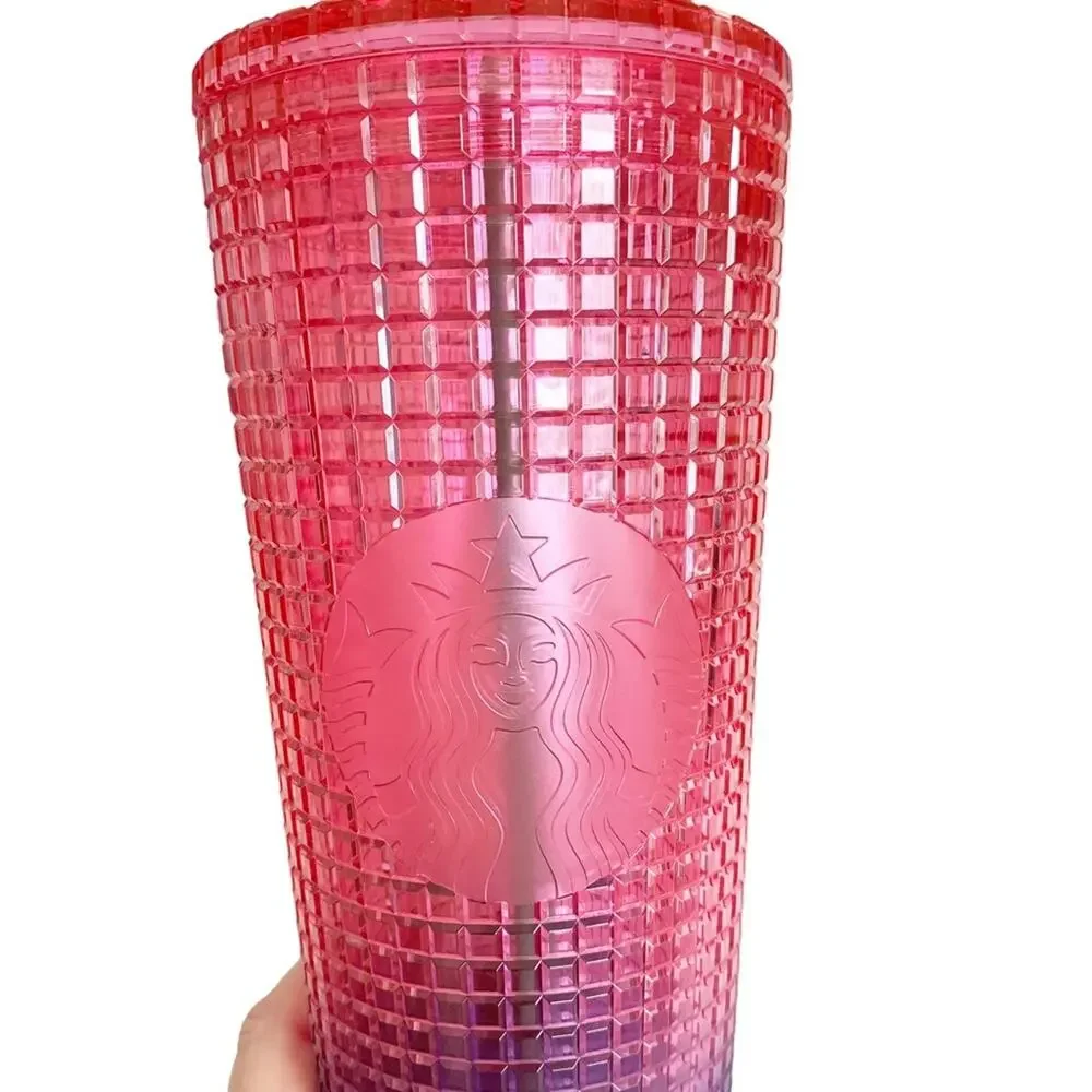 Starbucks 2002 Watermelon Purple Ombre Grid 24 oz Tumbler With Straw NWT